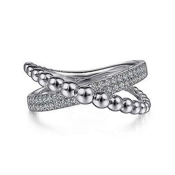 Sterling Silver White Sapphire Beaded Bujukan Criss-Cross Ring